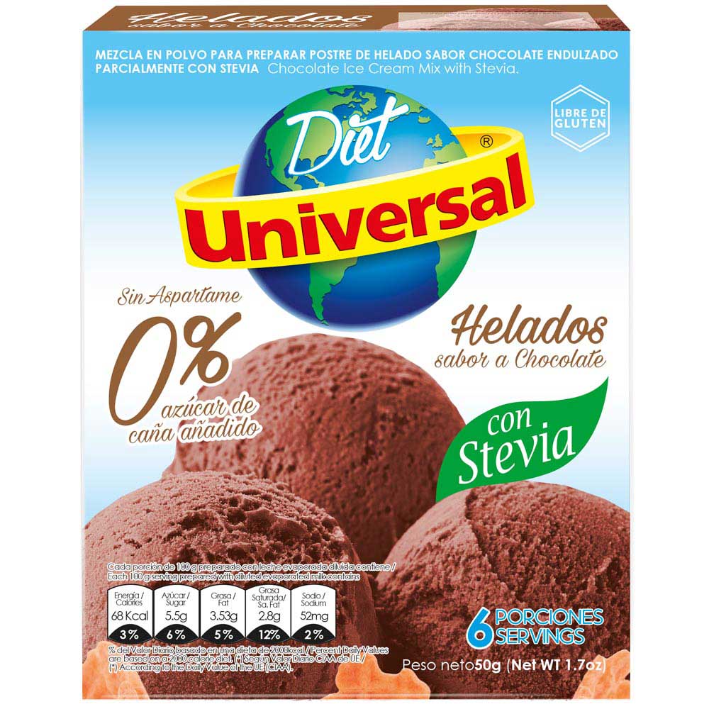 Mezcla en Polvo para Helado Diet UNIVERSAL Chocolate Caja 50g