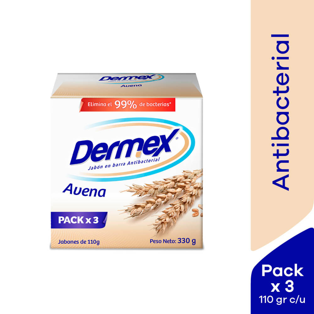 Tripack Jabones en Barra Dermex Antibacterial Avena - Pack 3 UN