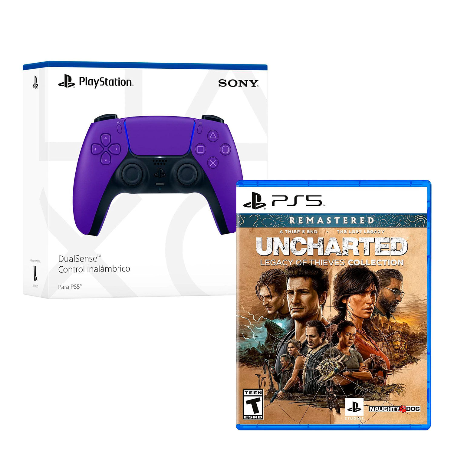 Mando DualSense Playstation 5 Galactic Purple + Uncharted Legacy of Thieves