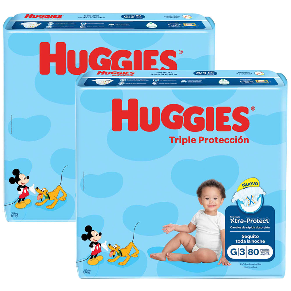 Pack Pañales para Bebé HUGGIES Triple Protección Talla G Paquete 80un x 2un