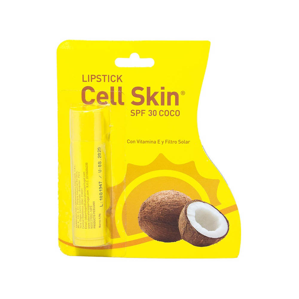 Bloqueador Labial Lipstick Cell Skin FPS 30 Sabor Coco - Blister 1 UN