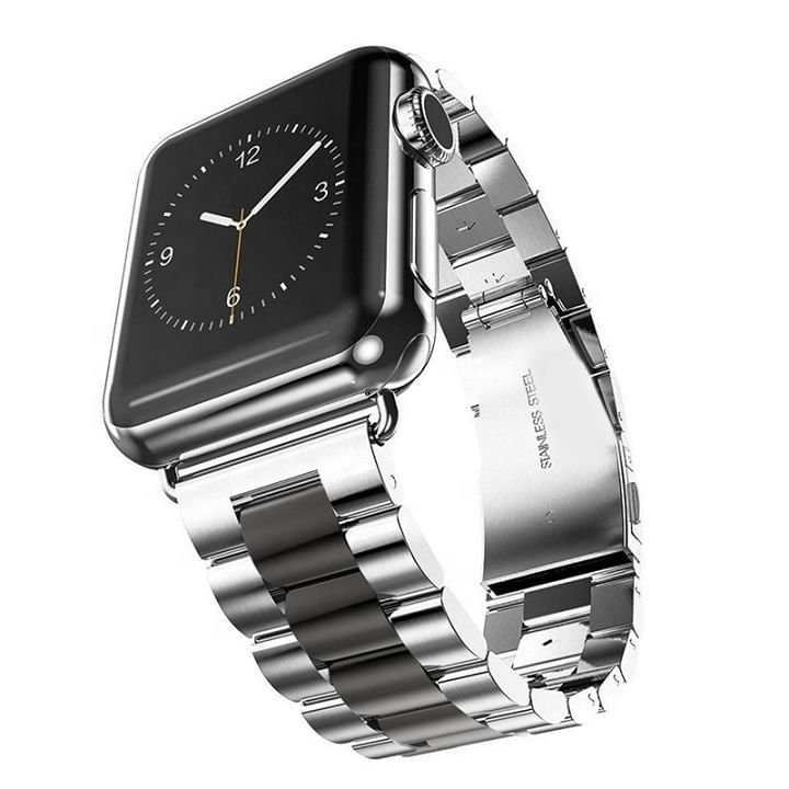 Correa Eslabones Clasica Plateada Con Negro 42/44/45 Mm  Compatible con Apple watch
