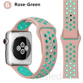 Correa de Silicona Tipo Nike Con Huequitos  Compatible con Apple watch 42/44Mm Color Rosa Puntos Verdes