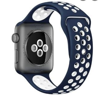 Correa de Silicona Tipo Nike Con Huequitos  Compatible con Apple watch 42/44Mm Color Azul Puntos Blancos
