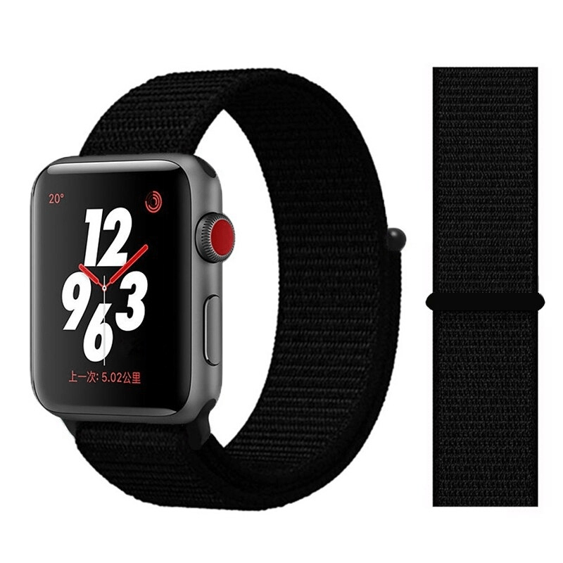 Correa de Nylon Con Pega Pega Color Negro  Compatible con Apple watch 42/44 Mm