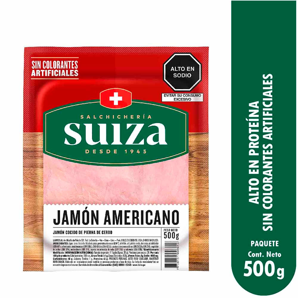 Jamón Americano SALCHICHERÍA SUIZA Línea Clásica Paquete 500g