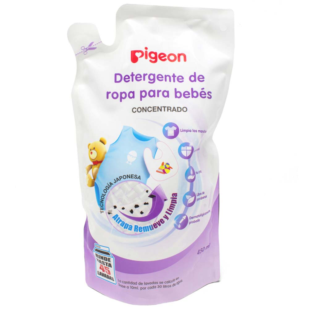 Detergente Líquido Concentrado PIGEON para Ropa de Bebé Doypack 450ml