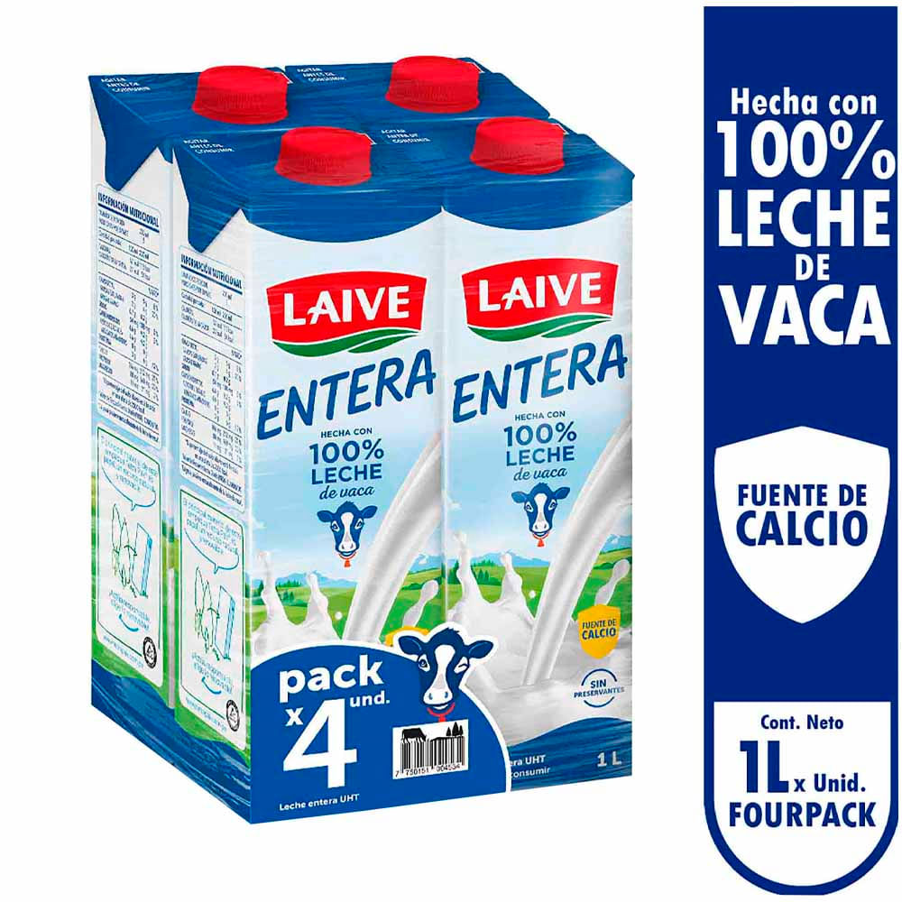 Leche LAIVE Entera Paquete 4un Caja 1L