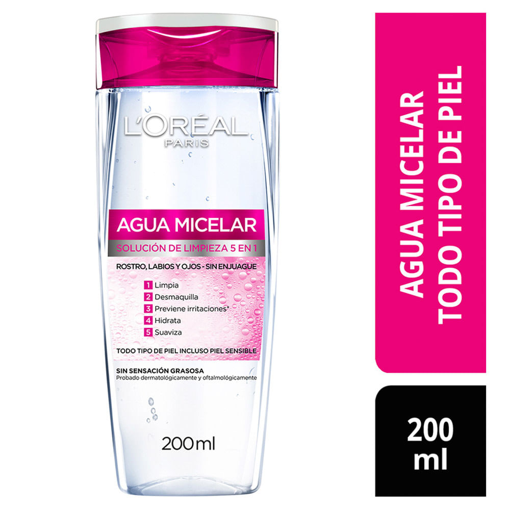 Agua Micelar Desmaquillante L'Oréal Paris Skin Care Piel Sensible - Frasco 200 ML