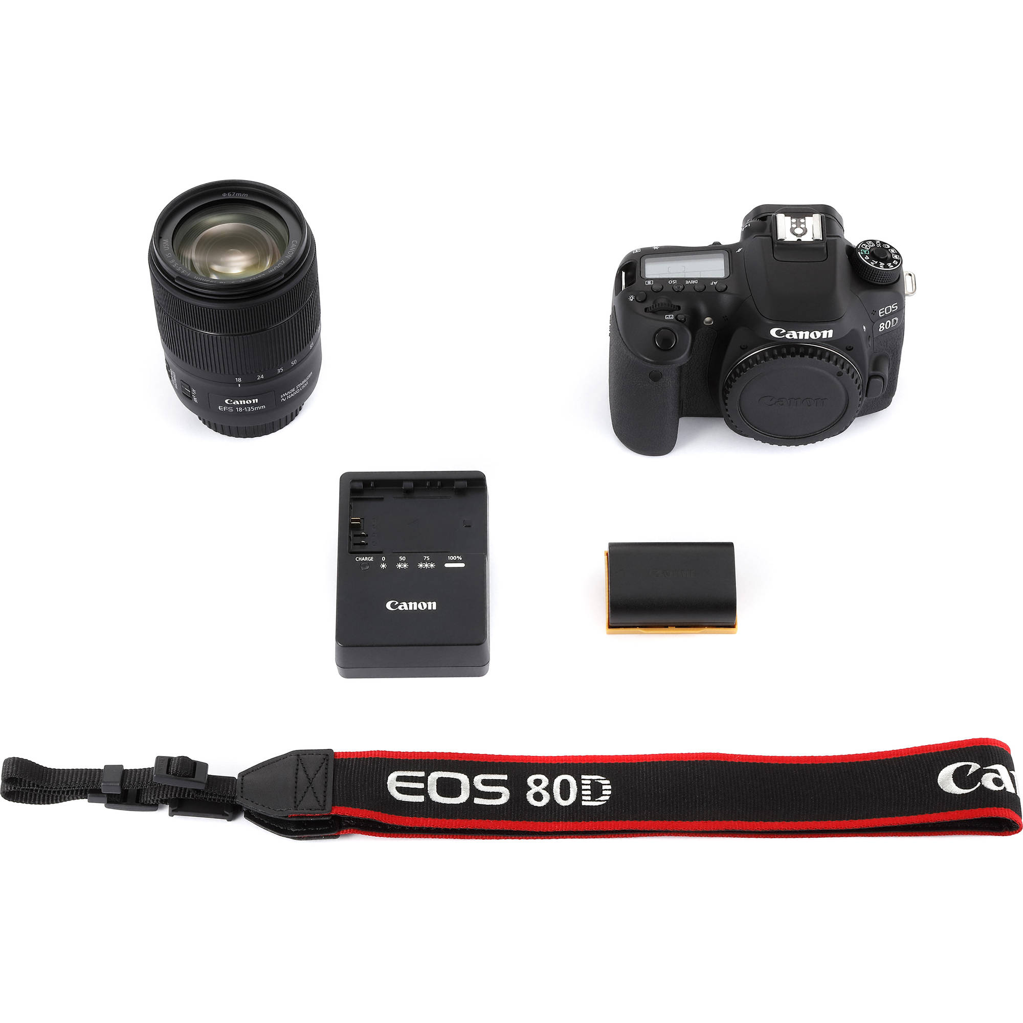 Cámara DSLR de Canon EOS 80D con lente de 18-135 mm