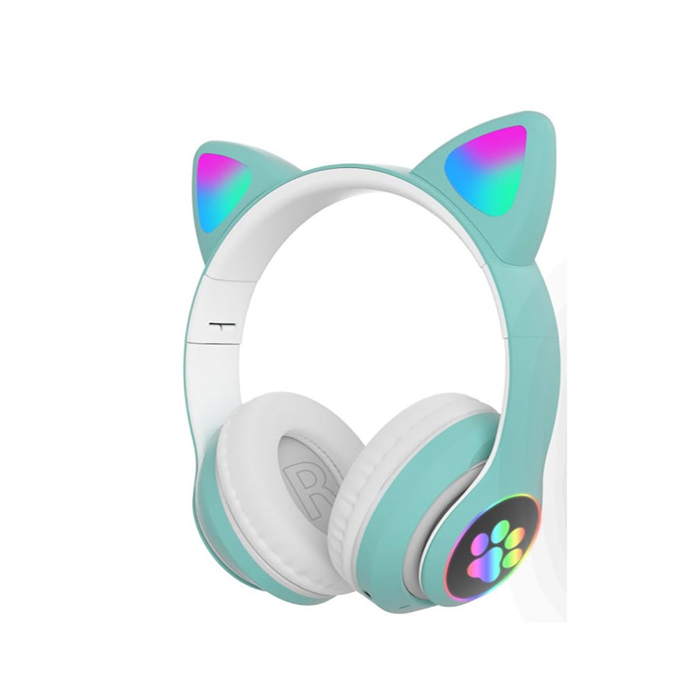 Breathing light Cat Ears Headphones B39 Stereo Foldable Color Verde