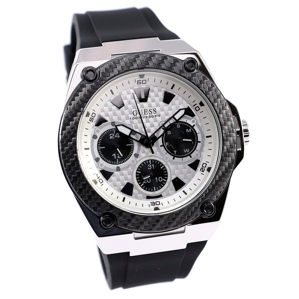 Reloj Guess Legacy W1049G3 Para Hombre Multifuncional Correa de Silicona Negro Blanco