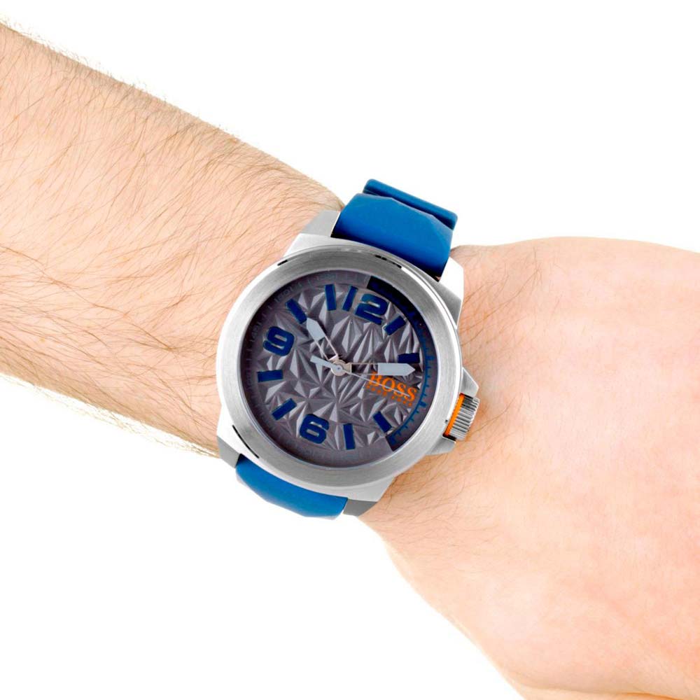 Reloj Hugo Boss New York 1513355 Para Hombre Acero Inoxidable Correa de Silicona Azul Gris