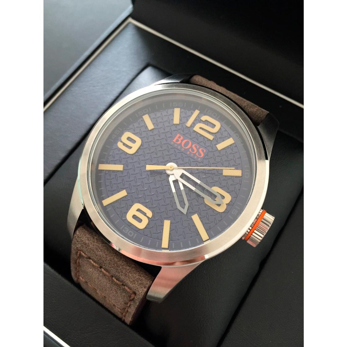 Reloj Hugo Boss Paris 1513352 Para Hombre Acero Inoxidable Correa de Cuero Marron Azul