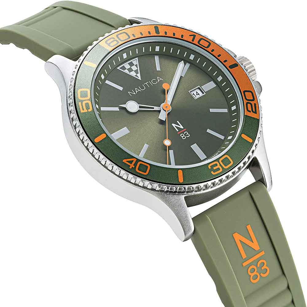 Reloj Nautica N83 Accra Beach NAPABS023 Para Hombre Fecha Correa de Silicona Verde Naranja