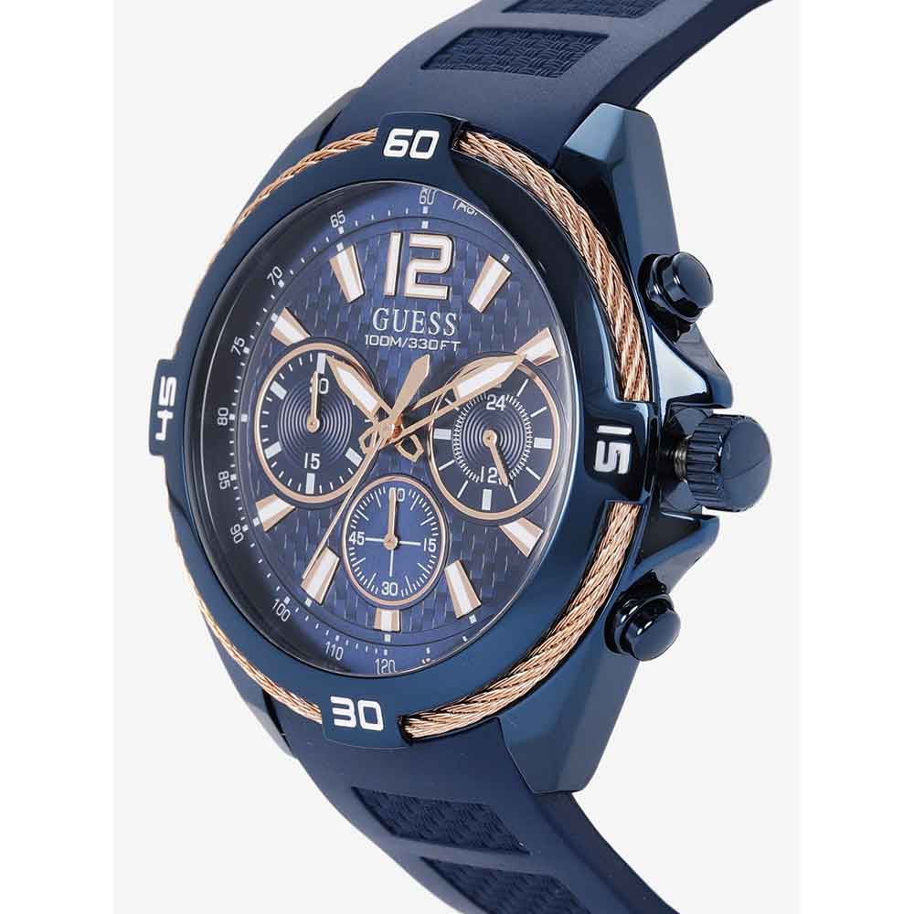 Reloj Guess Surge W1168G4 Para Hombre Cronómetro Acero Inoxidable Correa de Silicona Azul