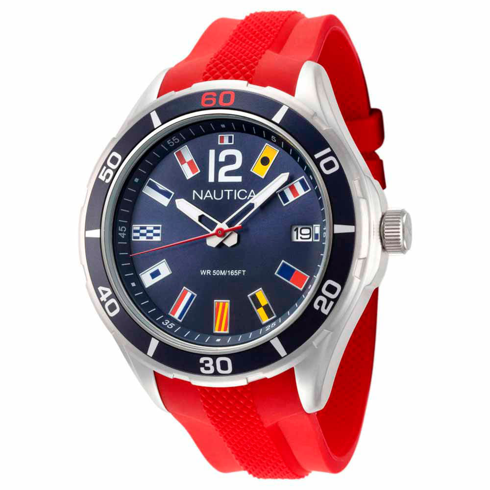 Reloj Nautica NST 1 NAPNSI803 Para Hombre Fecha Correa de Silicona Rojo Azul