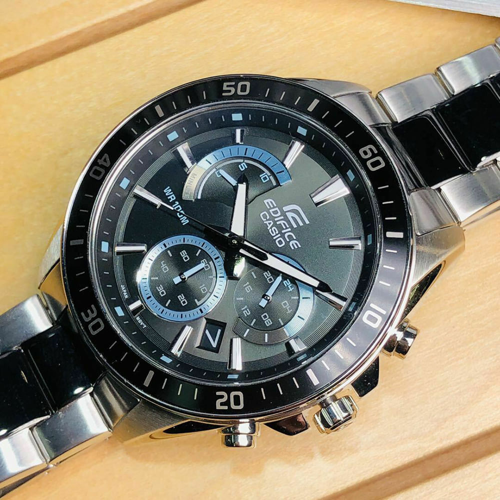 Reloj Casio Edifice EFR-552SBK-1AV Para Hombre Fecha Cronometro Acero Inoxidable Plateado Negro