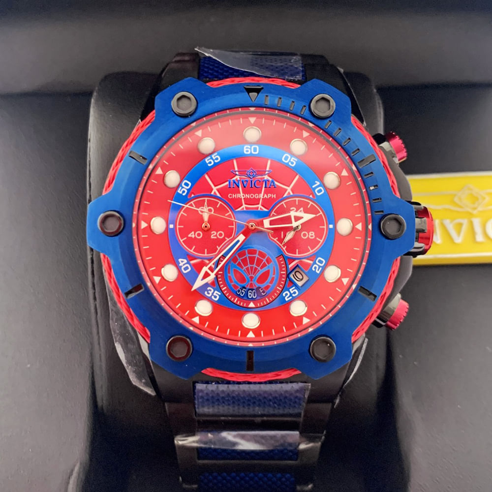 Reloj Invicta Marvel Spiderman 25782 Edición Limitada Fecha Cronómetro Negro Azul Rojo