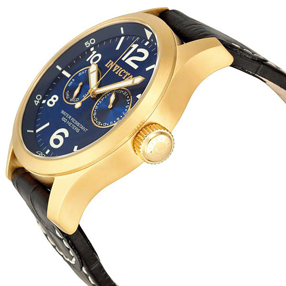 Reloj Invicta Specialty 12173 Fecha Acero Inoxidable Correa de Cuero  Azul Dorado