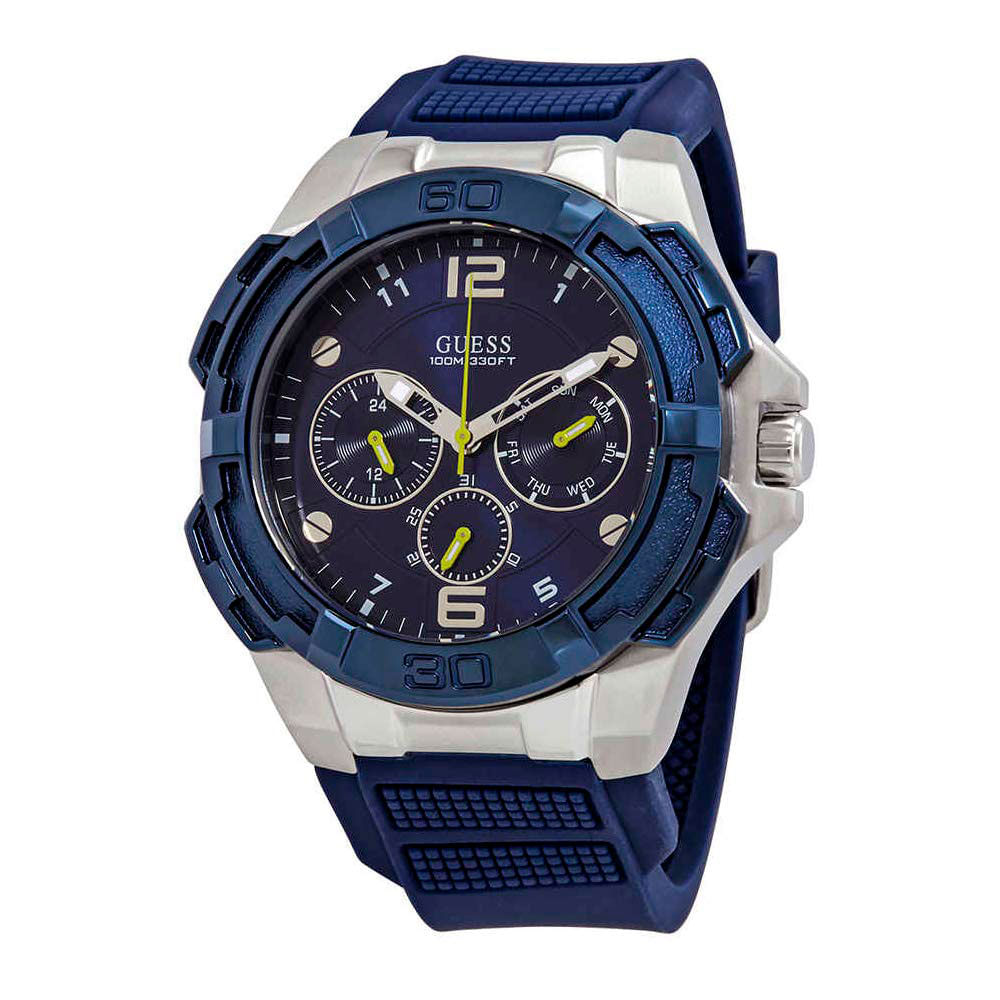Reloj Guess Genesis W1254G1 Para Hombre Multifuncional Correa de Silicona Azul Plateado