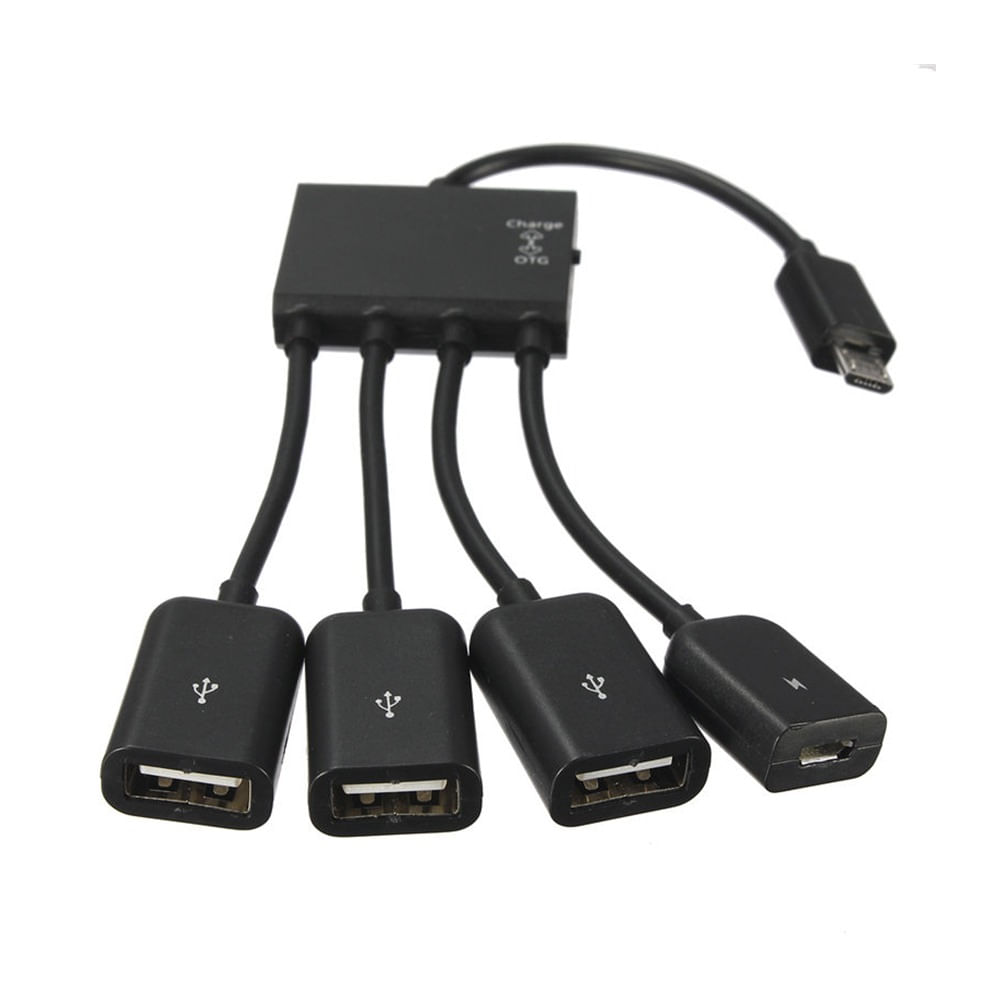 OTG Micro USB Hub 3 Puertos USB + Carga Smartphone Tablet Celular 4 en 1