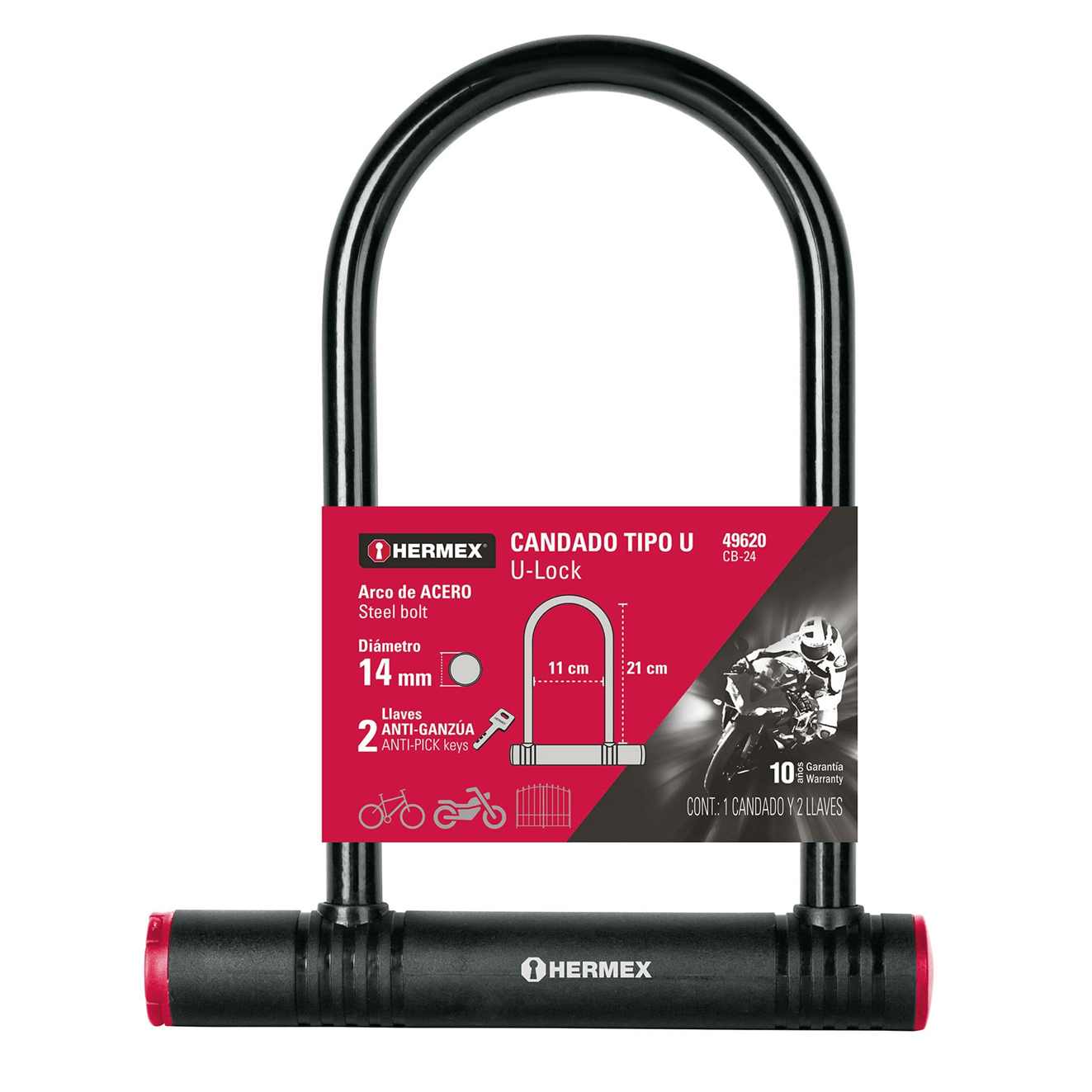 Candado Rígido Tipo U lock Hermex 12 mm