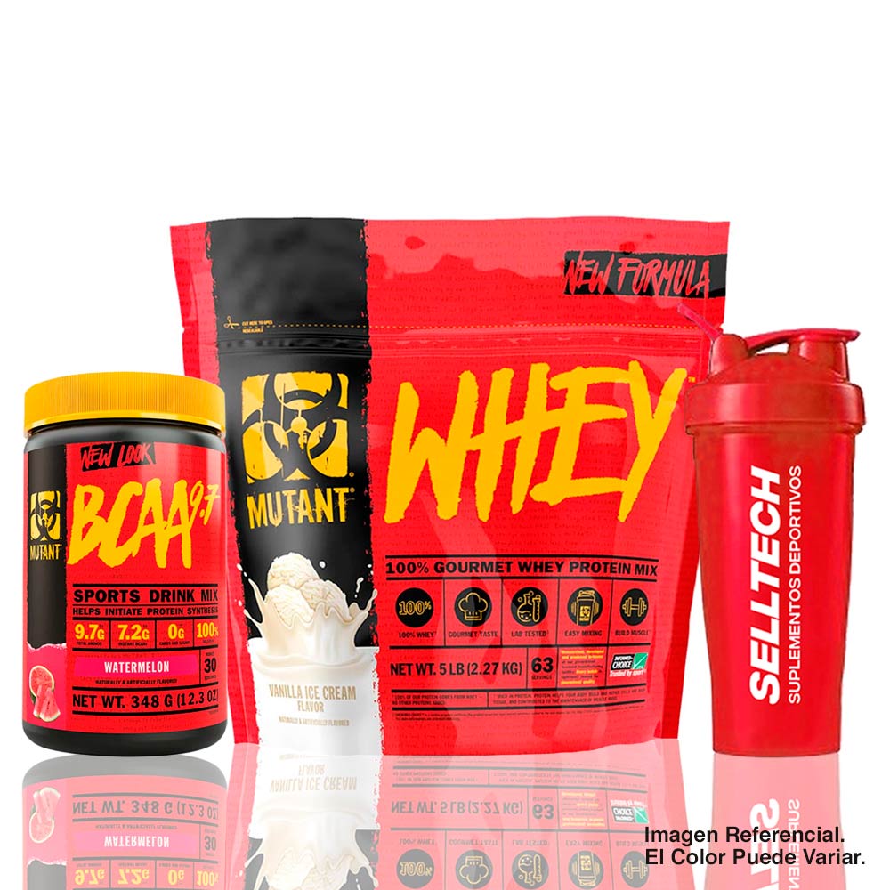 Pack Mutant Whey 5 lb Vainilla  + Mutant Bcaa 30Serv + Shaker