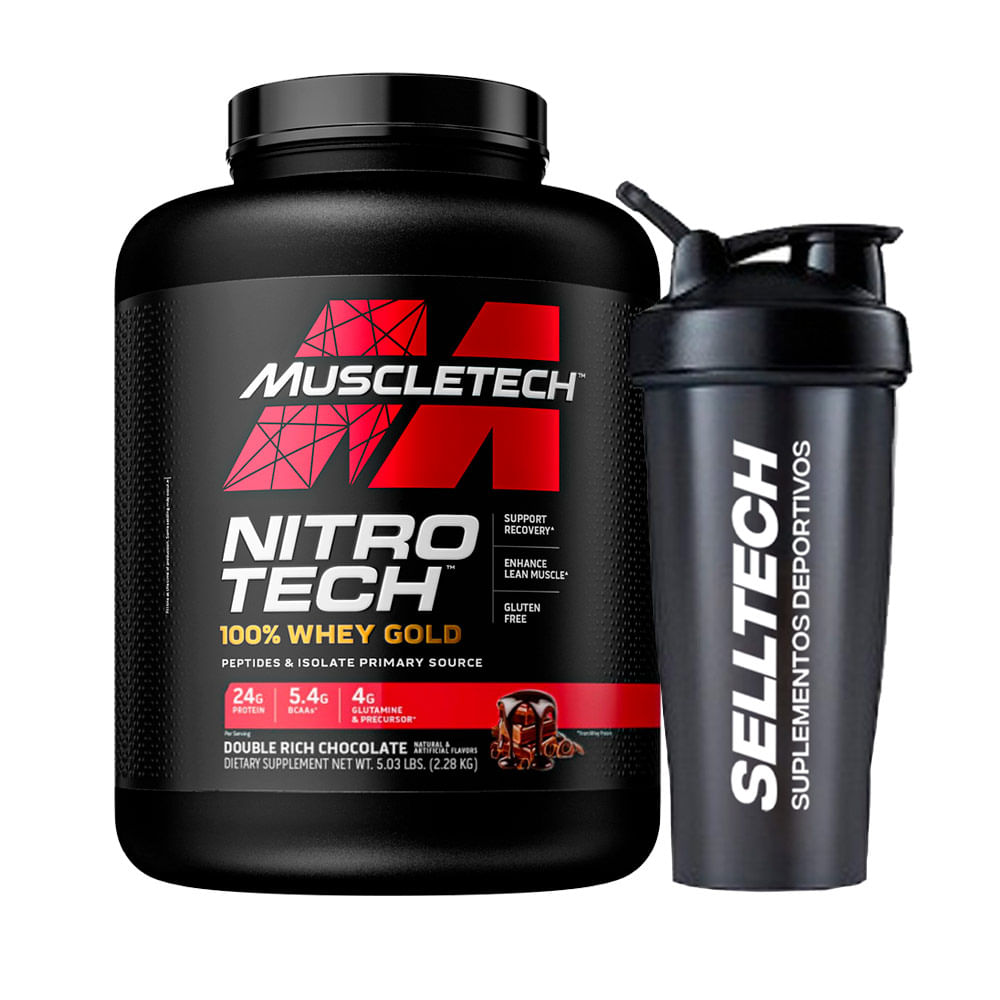 Proteína Muscletech Nitro Tech 100% Whey Gold 5 Lb Chocolate + Shaker