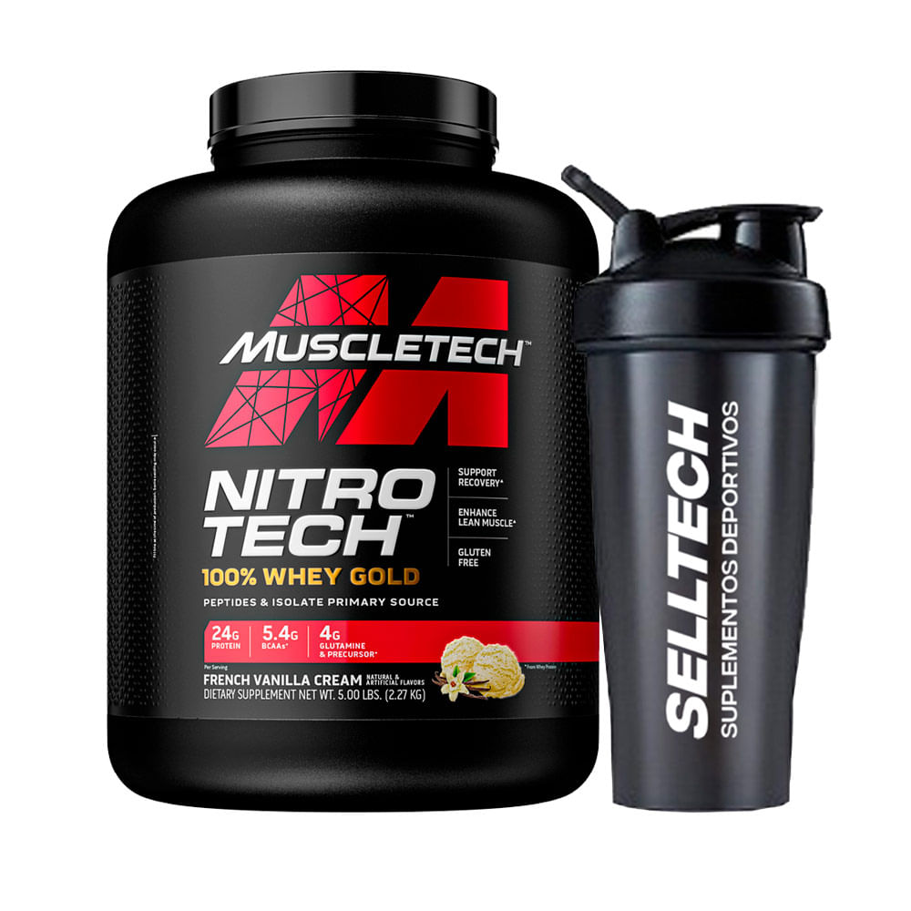 Proteína Muscletech Nitro Tech 100% Whey Gold 5 Lb Vainilla + Shaker