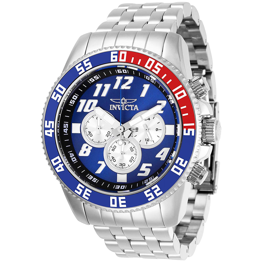 Reloj Invicta Pro Diver 29854 Cronómetro Acero Inoxidable Plateado Azul Rojo