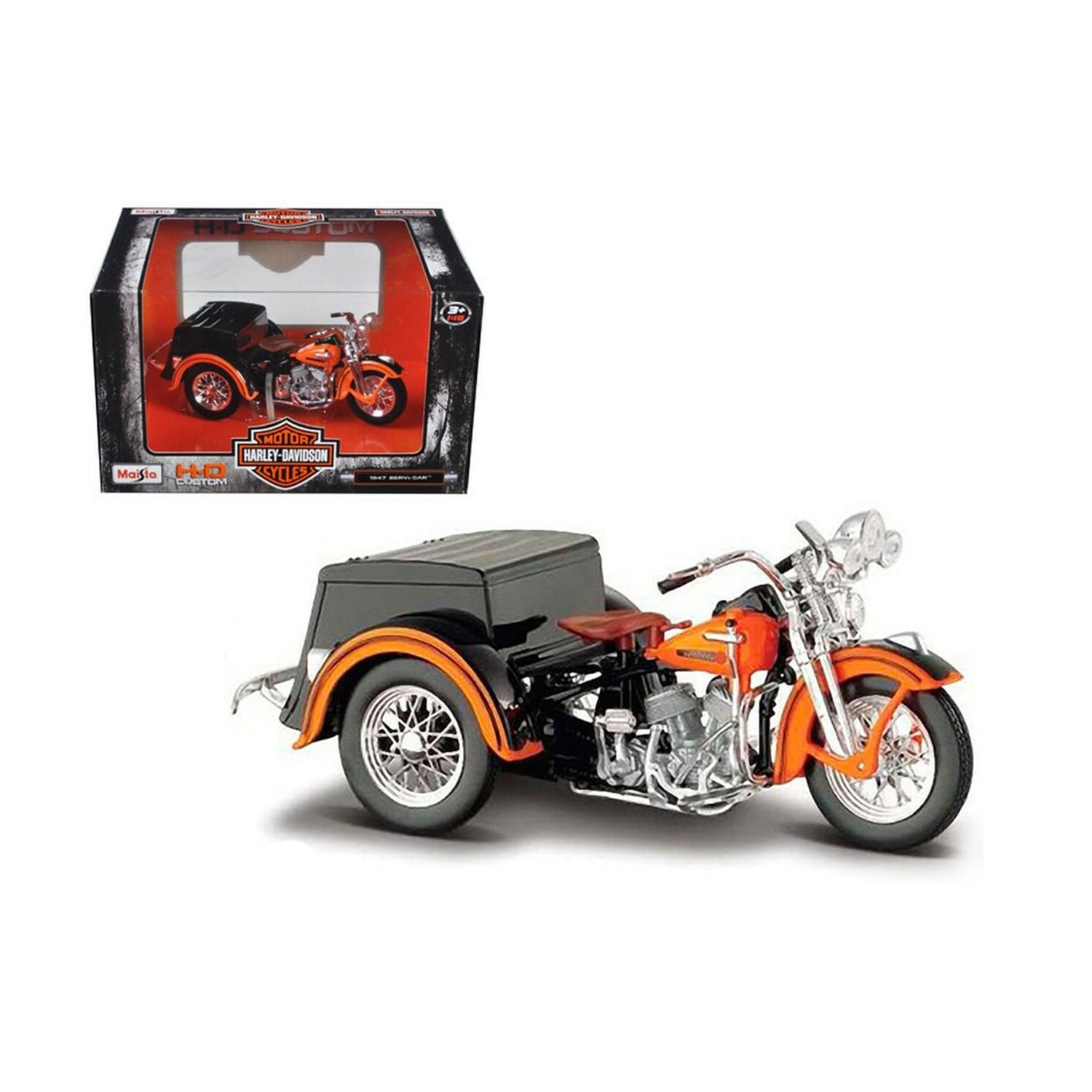 Juguete Moto a Escala 1:18 Harley-Davidson Carro Lateral y de Servicio Naranja