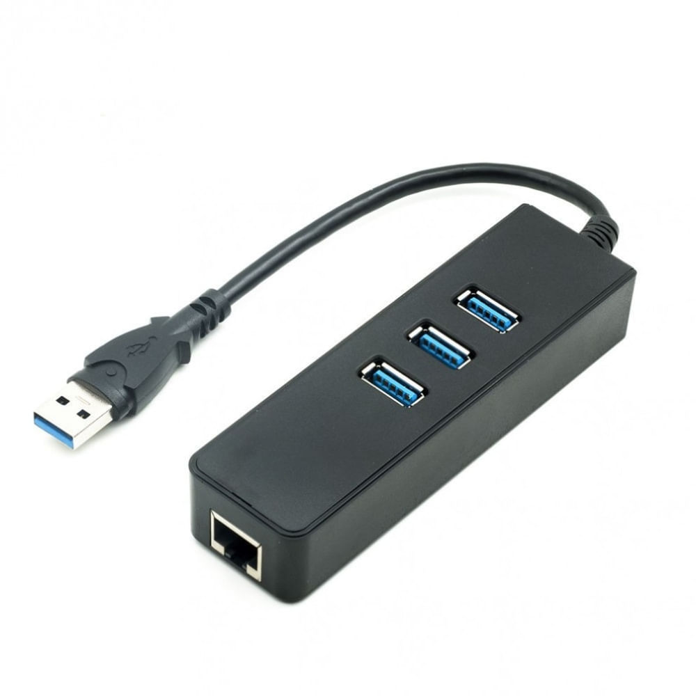 Adaptador USB 3.0 A RJ45 USB Lan Ethernet + Hub 3 Puertos