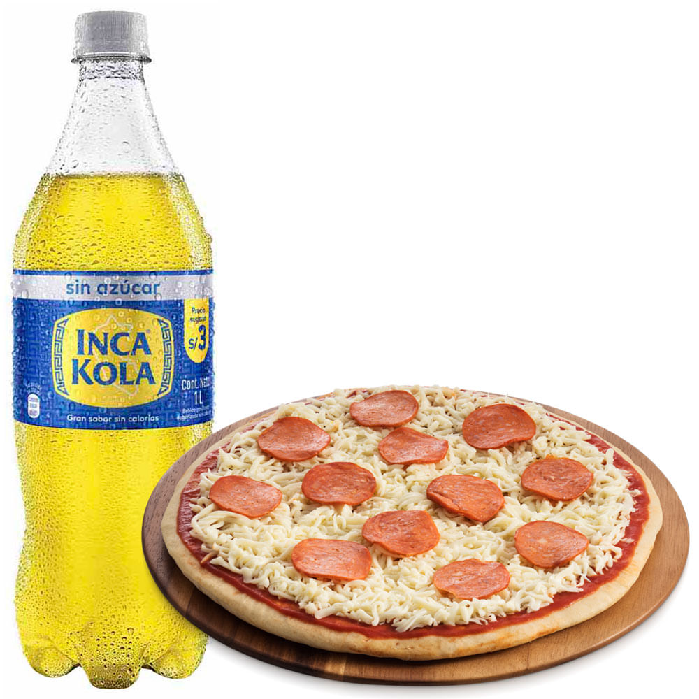 Pack Gaseosa INCA KOLA Sin Azúcar Botella 1L + Pizza Pepperoni Familiar LA FLORENCIA